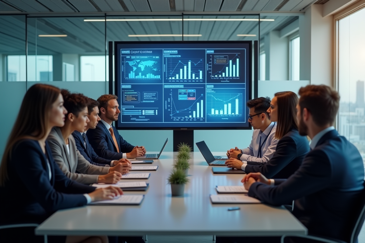 Groupe de professionnels analysant des données sociales en réunion
