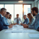 Groupe de professionnels en sciences collaborant dans un bureau lumineux