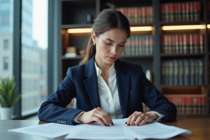 Femme d'affaires en costume dans un bureau moderne