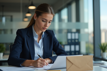 Femme professionnelle remplissant un formulaire au bureau