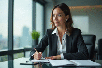 Femme professionnelle prenant des notes dans un bureau moderne