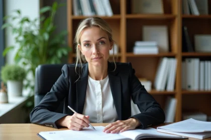 Femme d'âge moyen tenant un dossier avec papiers français