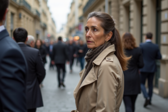 Femme maghrebine sur un trottoir parisien en trench beige
