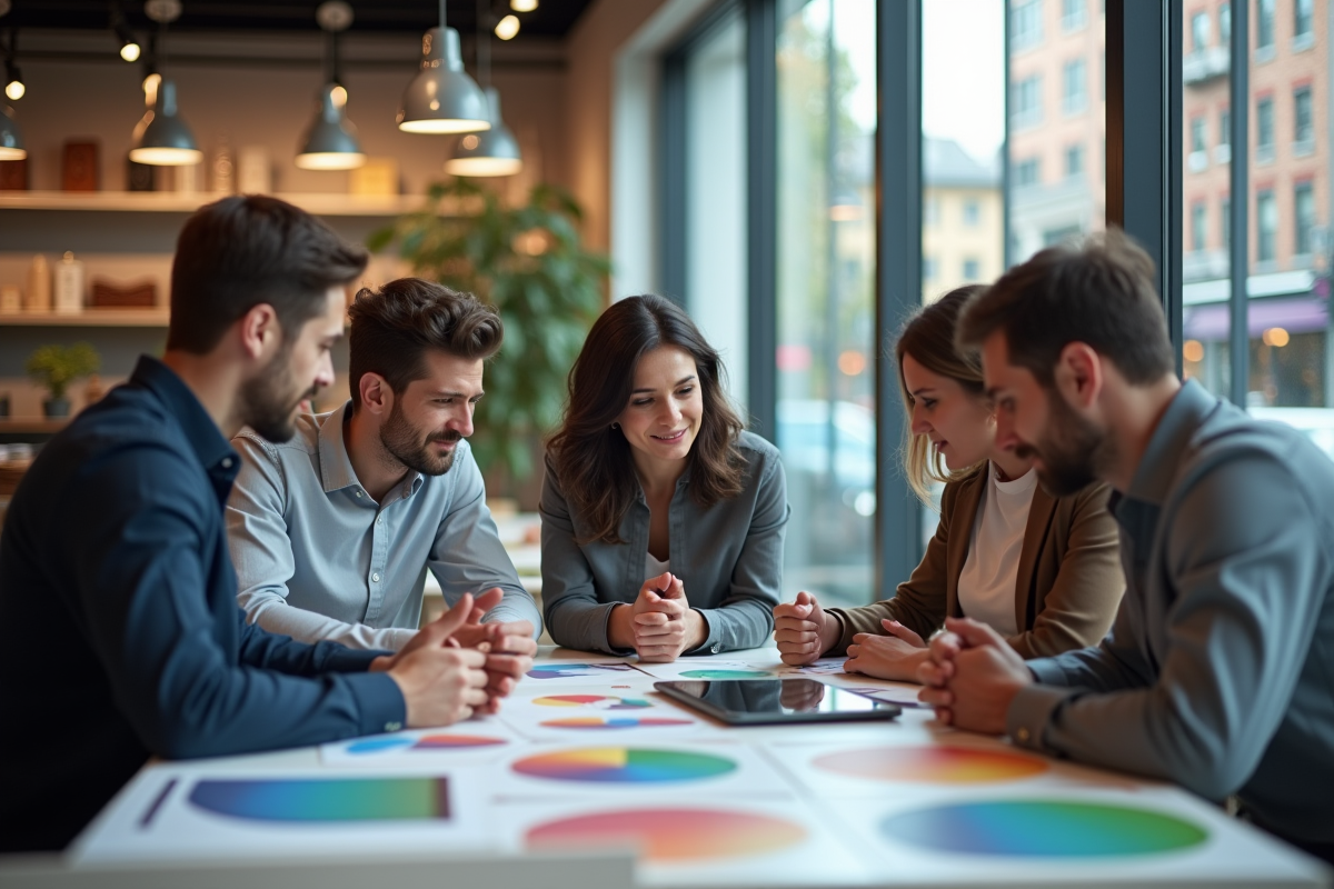 Manager de magasin moderne discutant stratégies avec son équipe