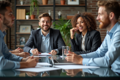 Groupe de professionnels en réunion dans un bureau moderne