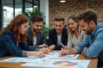 Groupe de jeunes professionnels dans un bureau moderne