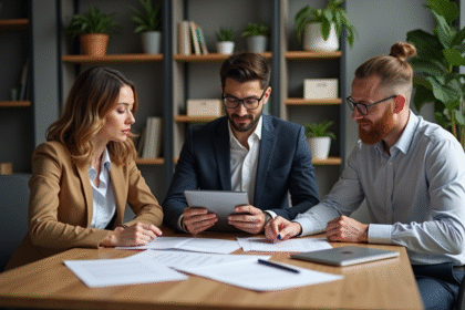 Groupe de professionnels en réunion dans un bureau moderne