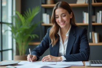 Jeune femme d'affaires en bureau professionnel