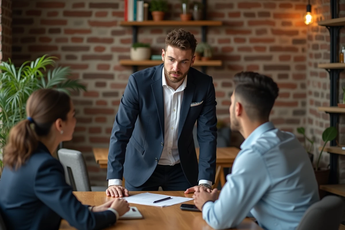 Jeune homme négociant dans un café convivial