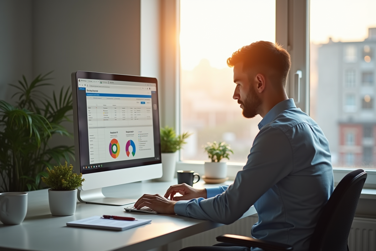 Proprietaire seul examine logiciel CRM au bureau